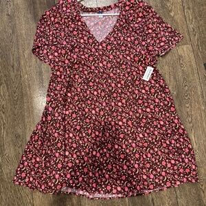 Old Navy Pink and Black Floral Midi Dress